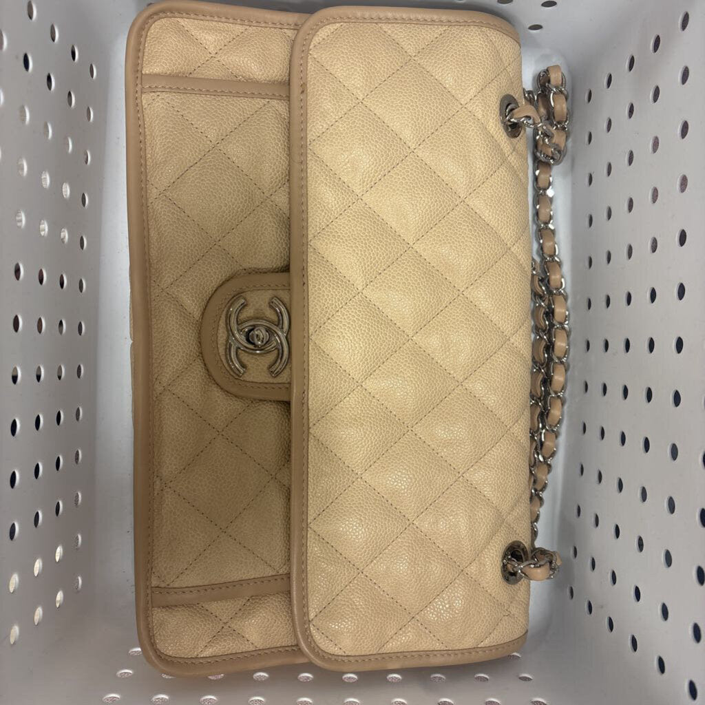 2013-14 Beige Caviar Single Flap Riviera Flap Bag