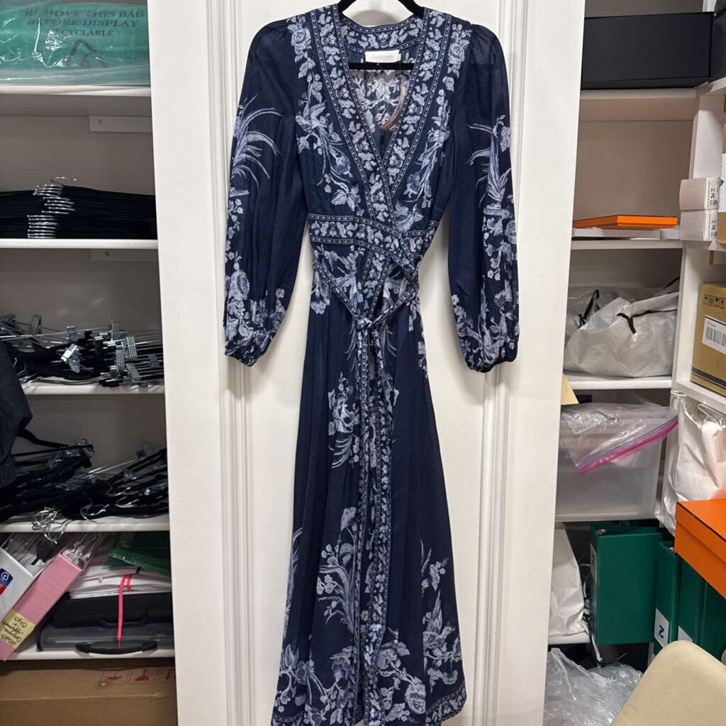 Navy Floral Cotton Wrap Long Dress (R. 895)