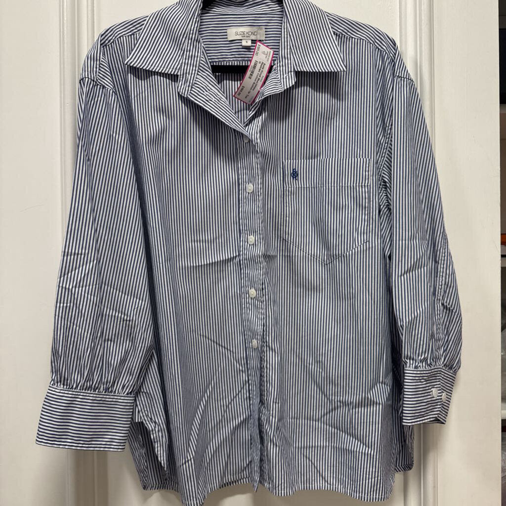 Blue/White Pinstripe Cotton Button Up Top