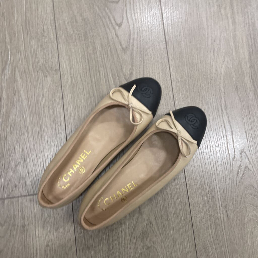 Tan/Black Leather CC Ballet Flats