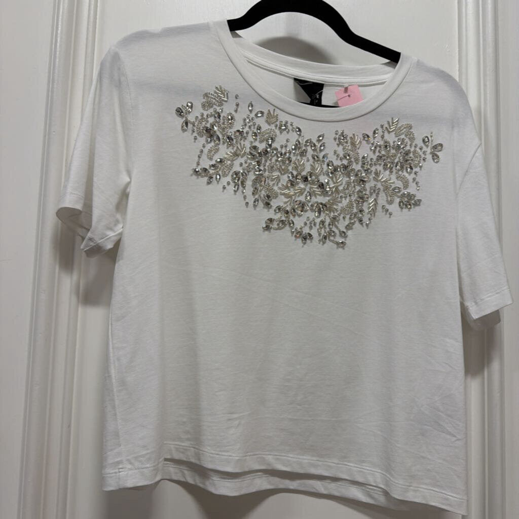 White Cotton Crystal Applique Tee