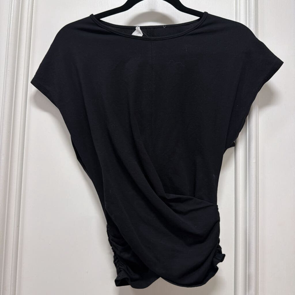 Black Cotton Wrap Front Top