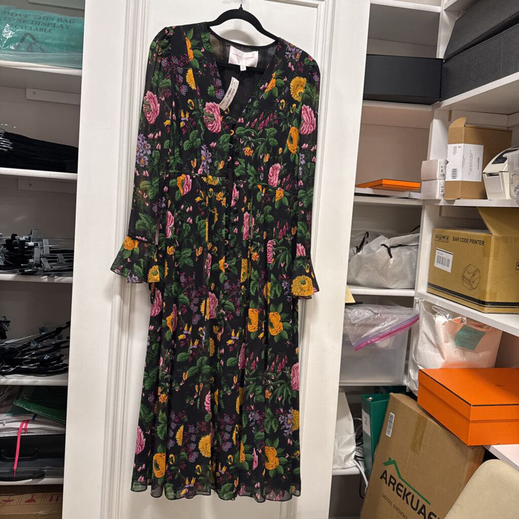 Black/Multi Floral Poly LS Dress