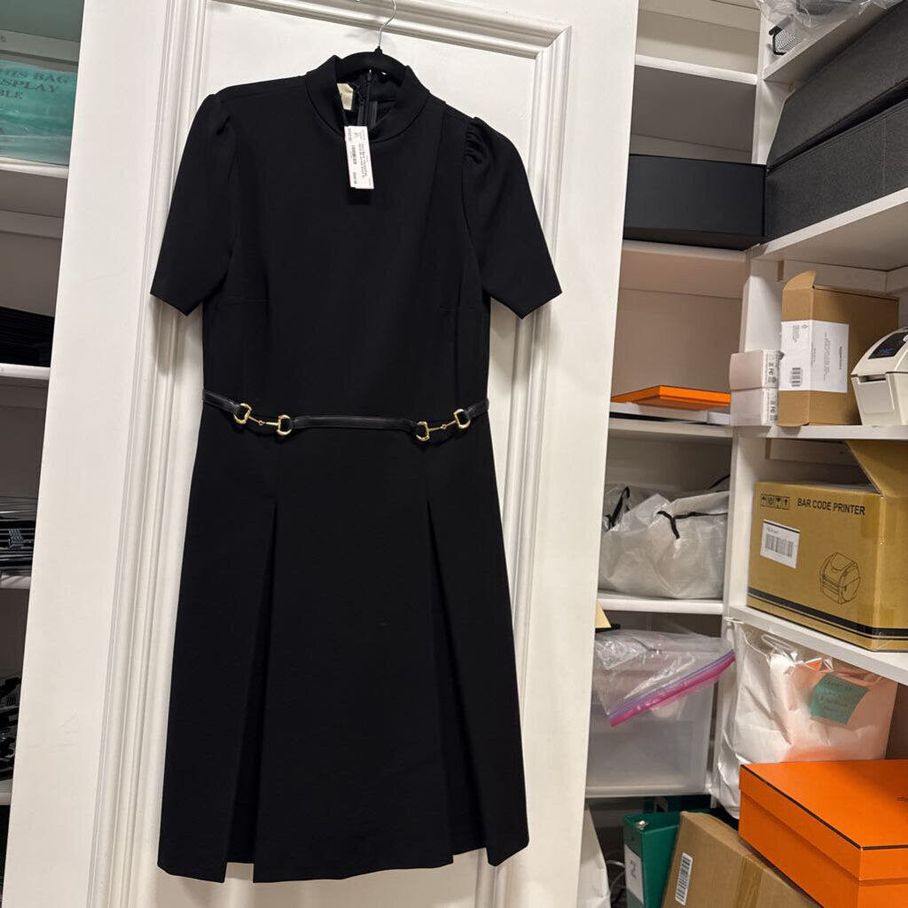 Black Viscose/Poly Horse Bit Accent Dress