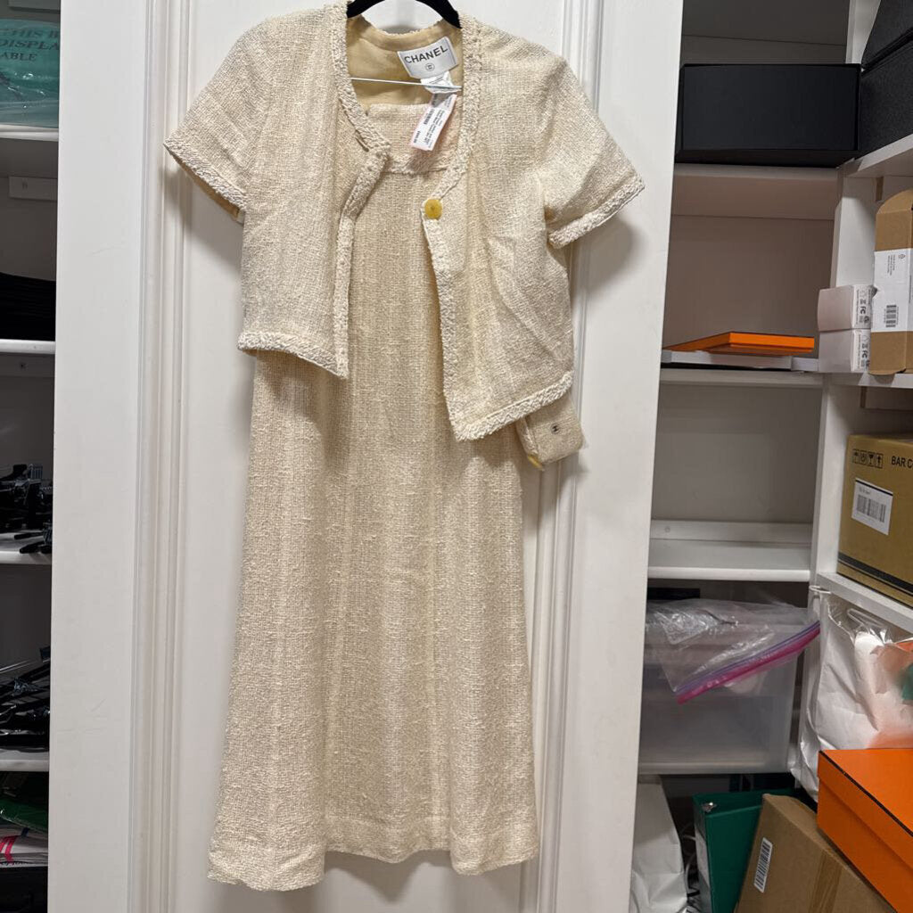 Cream Jacket and Skirt Cotton Blend Tweed Like SET