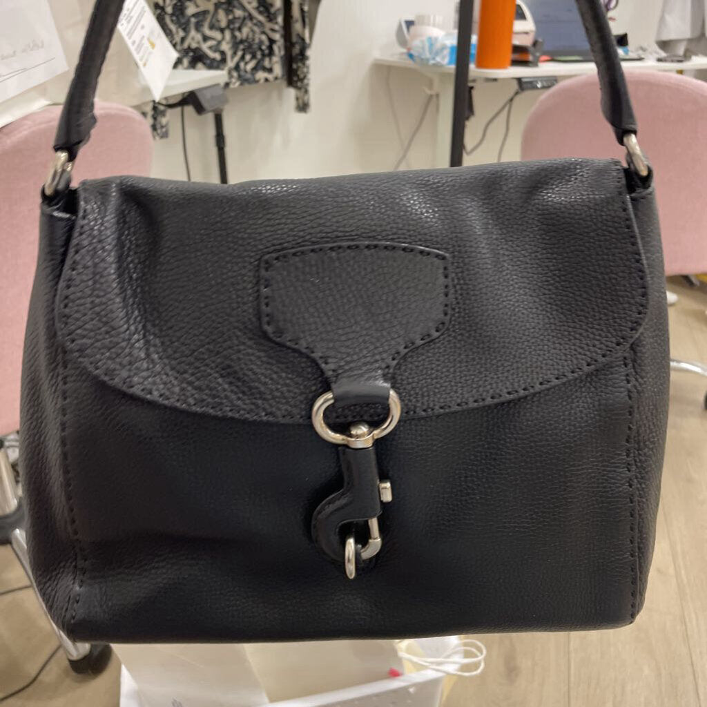 Black Vitello Daino Hook Flap Bag
