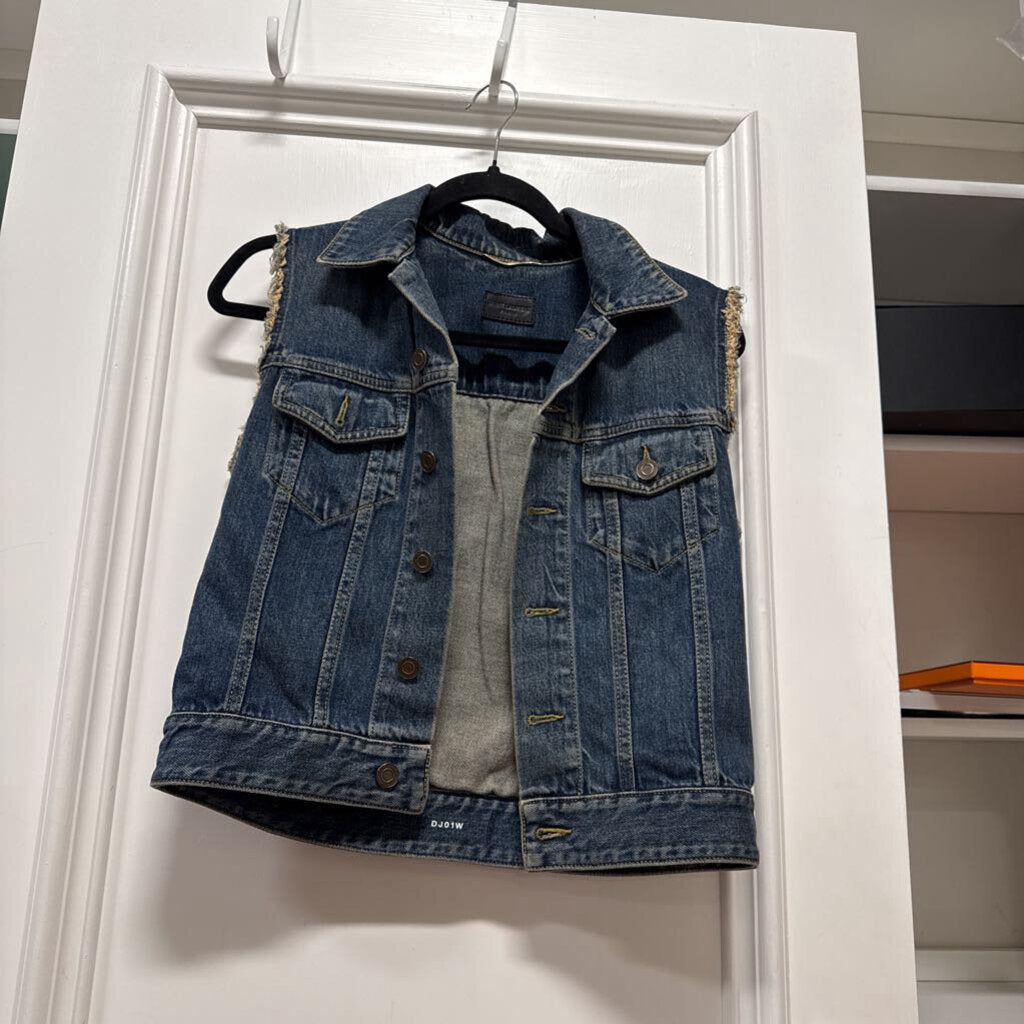 2014 Blue Denim Fur Panel Vest