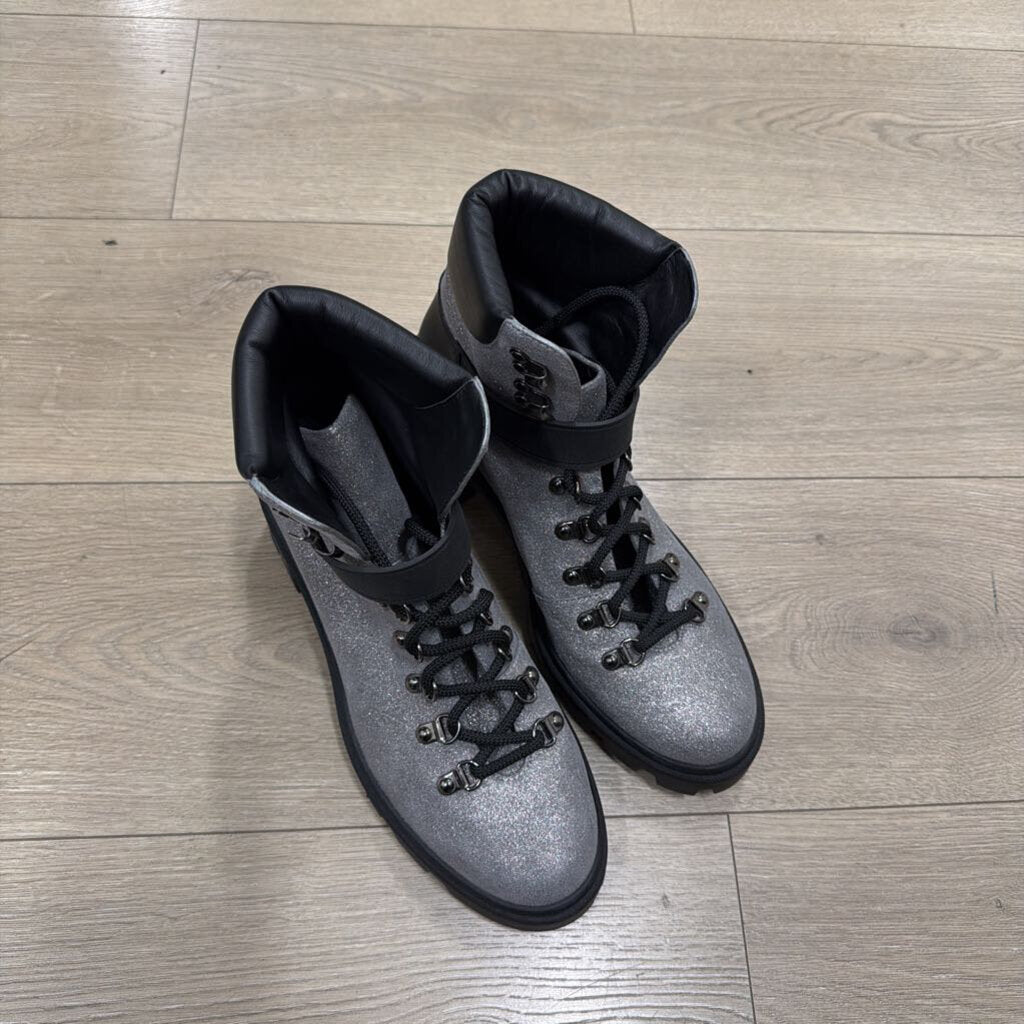 Moncler Grey Glitter Combat Boots