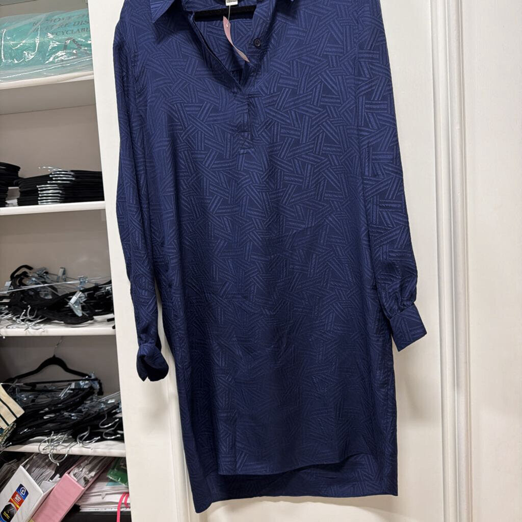 Navy Silk Pattern Shirt Dress