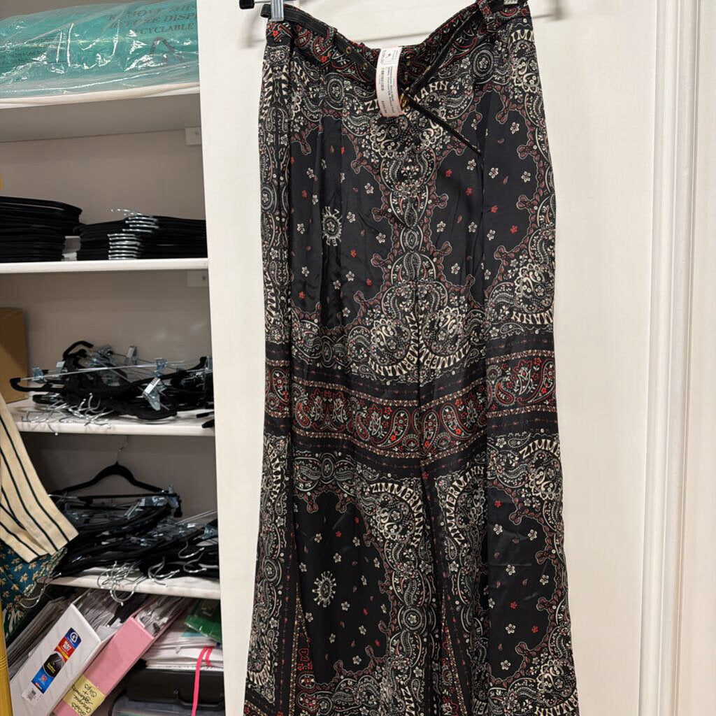 Black/Multi Paisley Viscose/Silk Belted Pant