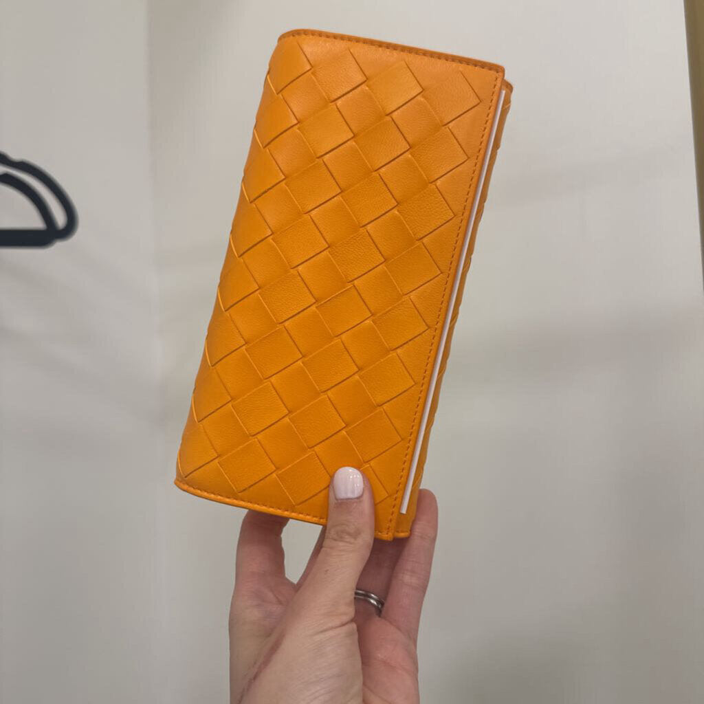Orange Intrecciato Leather Long Wallet
