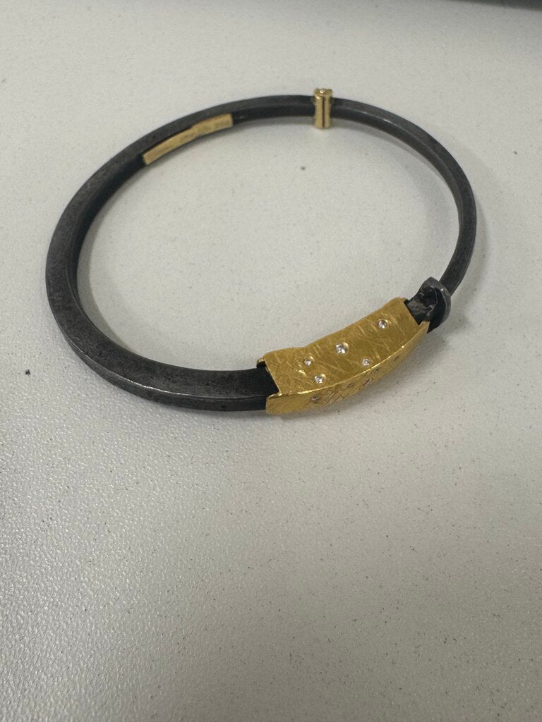 Forged Iron + 22k Yellow Gold Nail Diamond Bracelet (4600)
