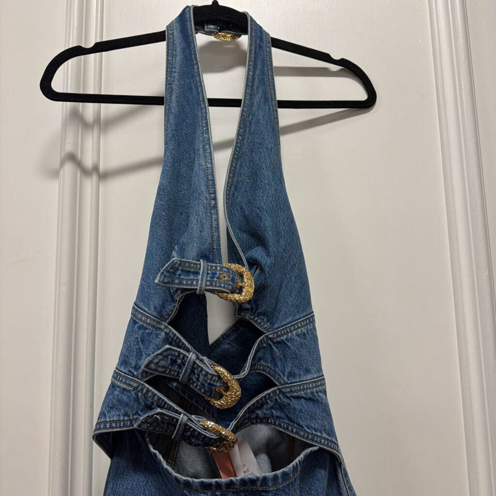 Blue Denim Halter Cutout Mini Dress (NWT $698)