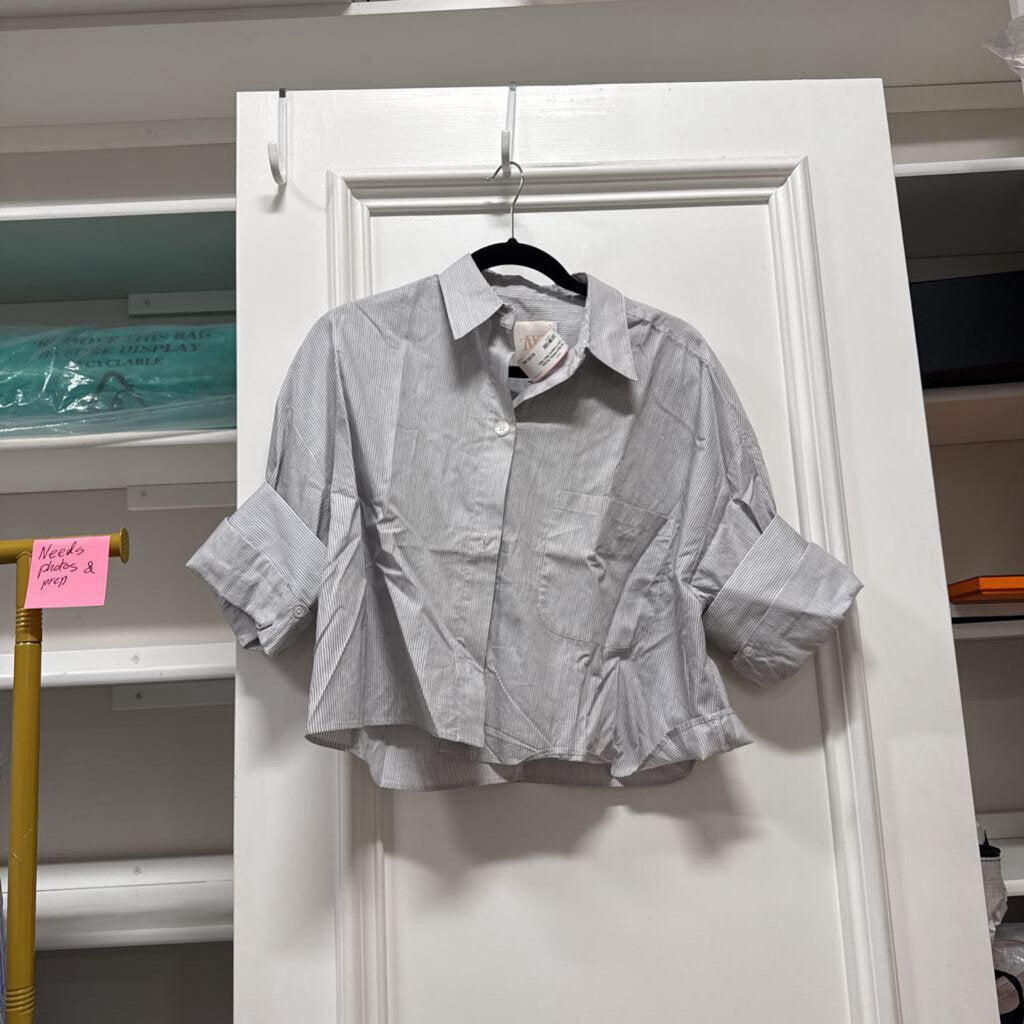 Black/White Stripe Cotton Cropped Shirt