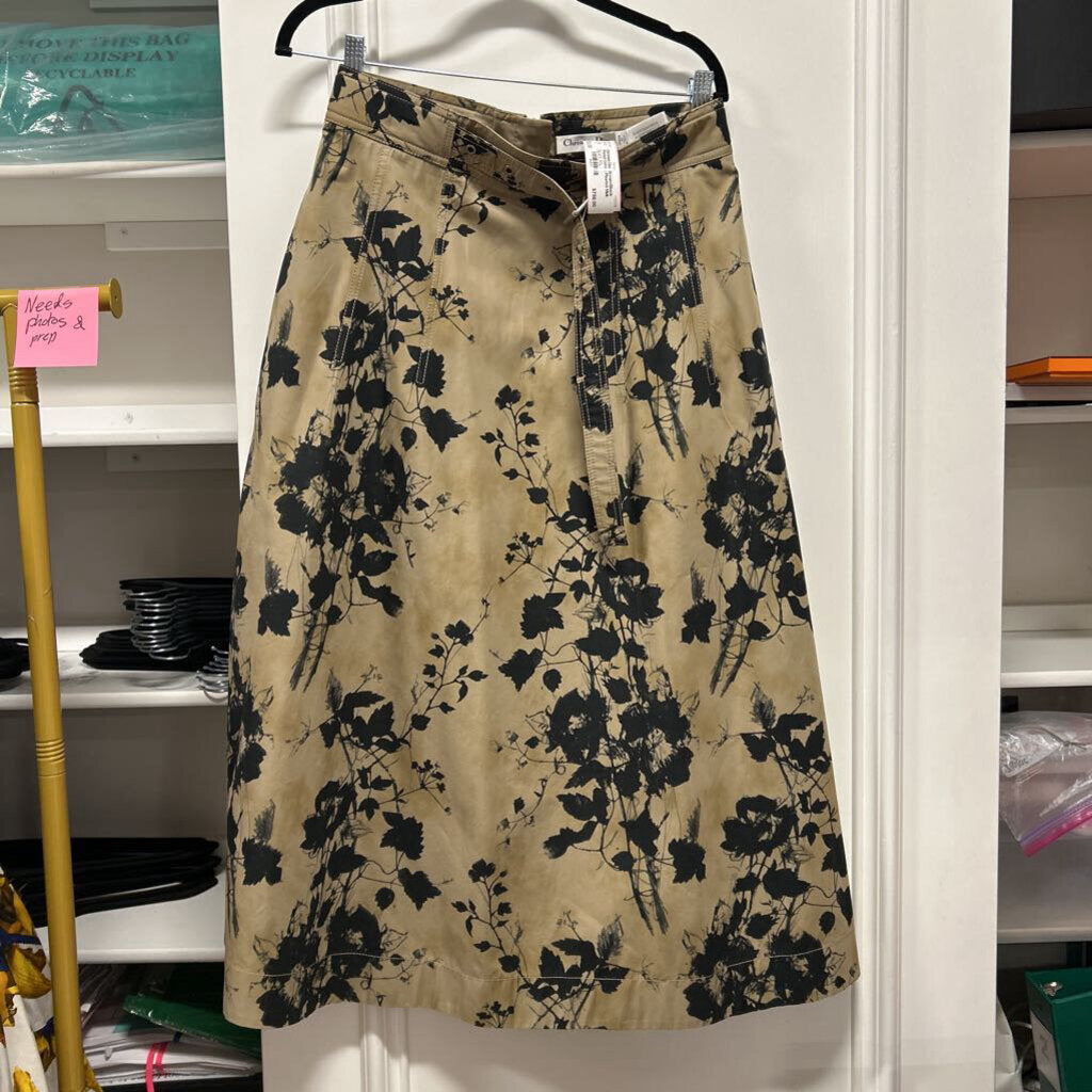 Brown/Black Printed Cotton Pleated Midi Skirt