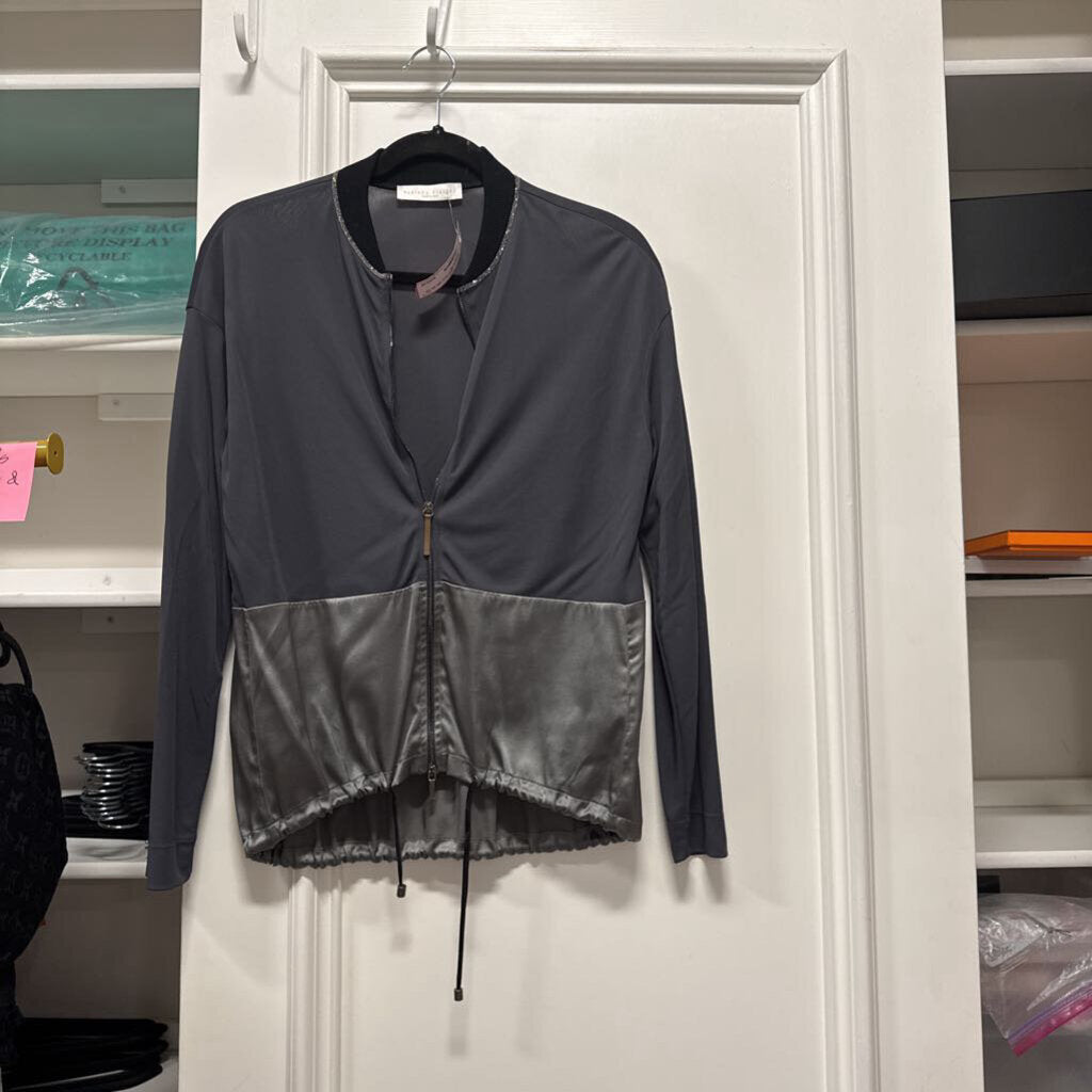 Gray Silk Zip Up Jacket