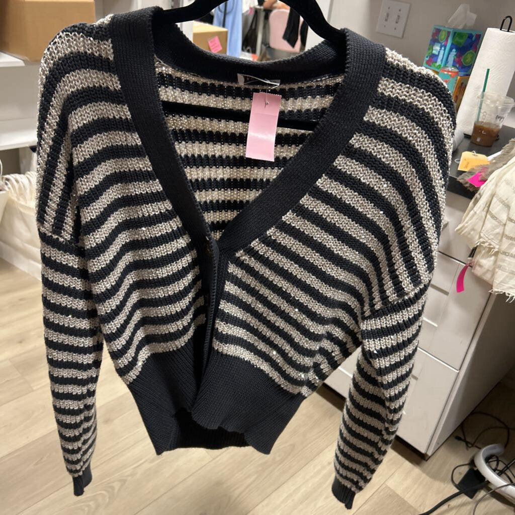 Gray Stripe Cotton Sequin Cardigan