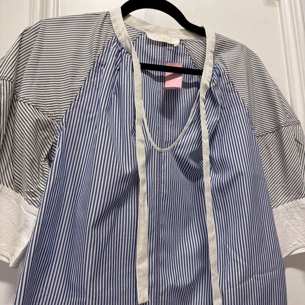 Blue/White Cotton Striped Blouse