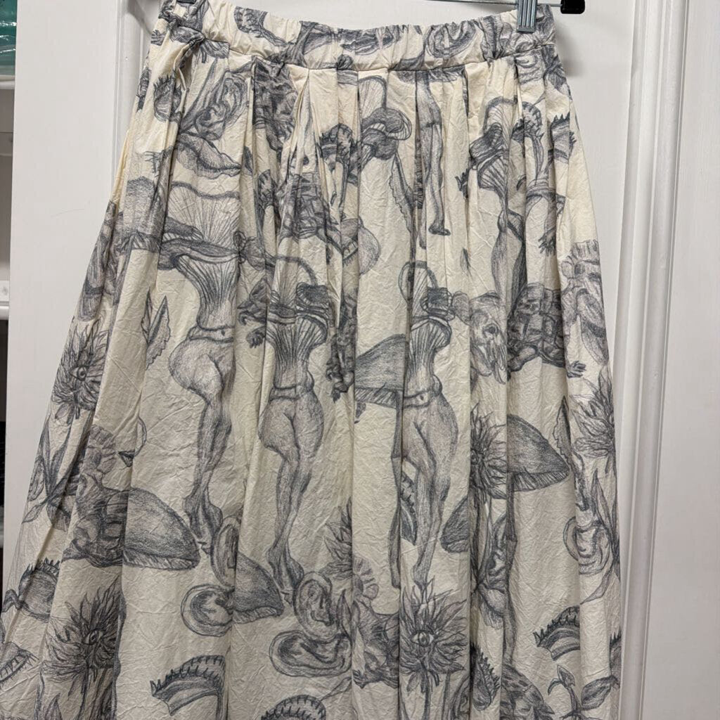 Cream Printed Midi Skirt