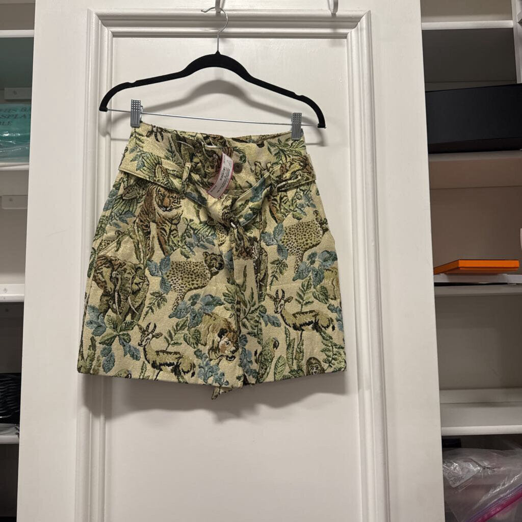 Gold/Green Poly/Cotton Animal Print Mini Skirt