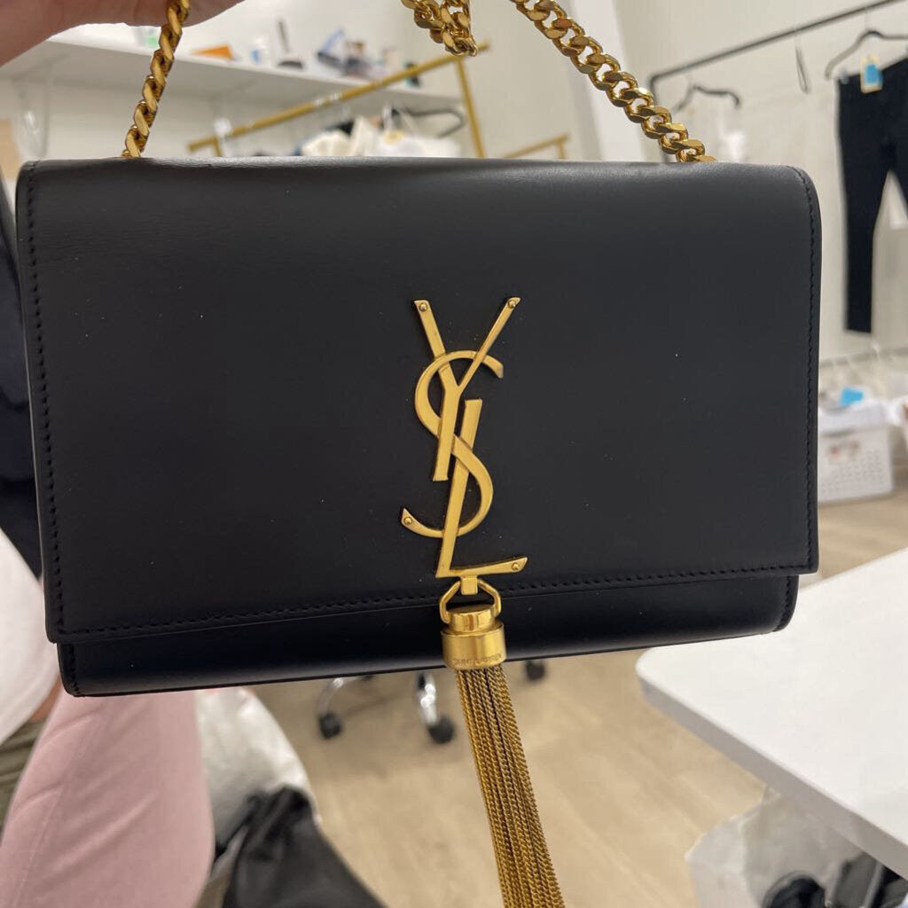 Black Leather Kate Tassel Bag