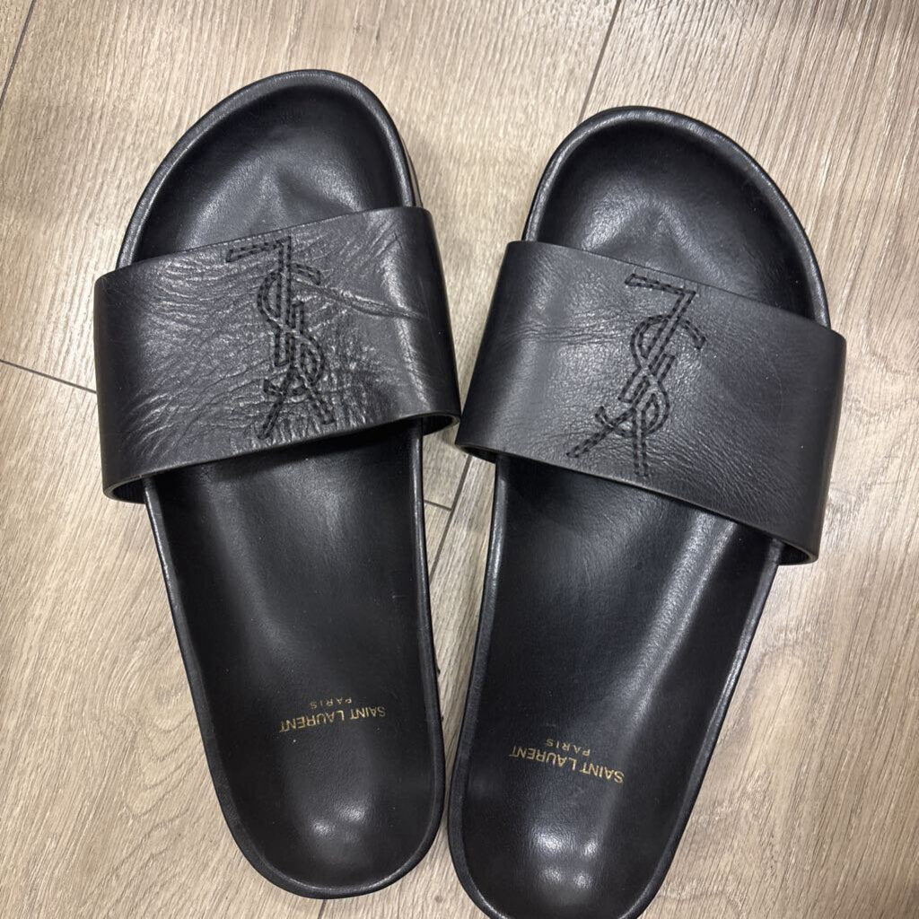 Black Leather Logo Sandal