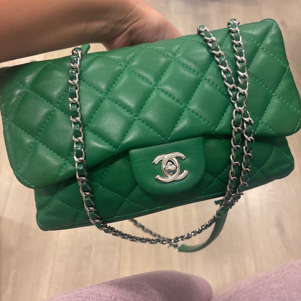Green Leather Small Flap Extra Pouch Bag