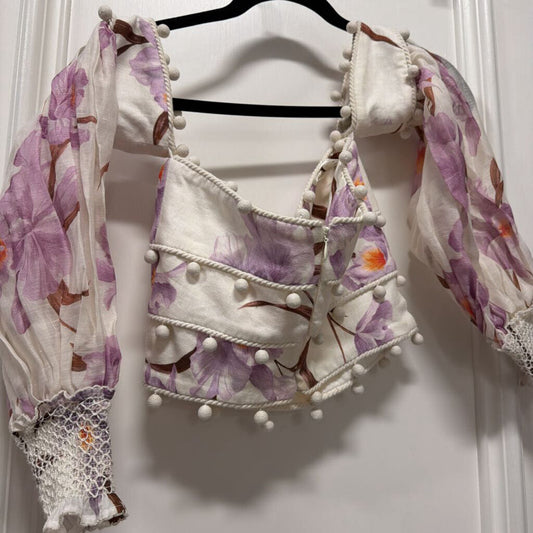 White/Purple Floral Linen Top (NWT 349)
