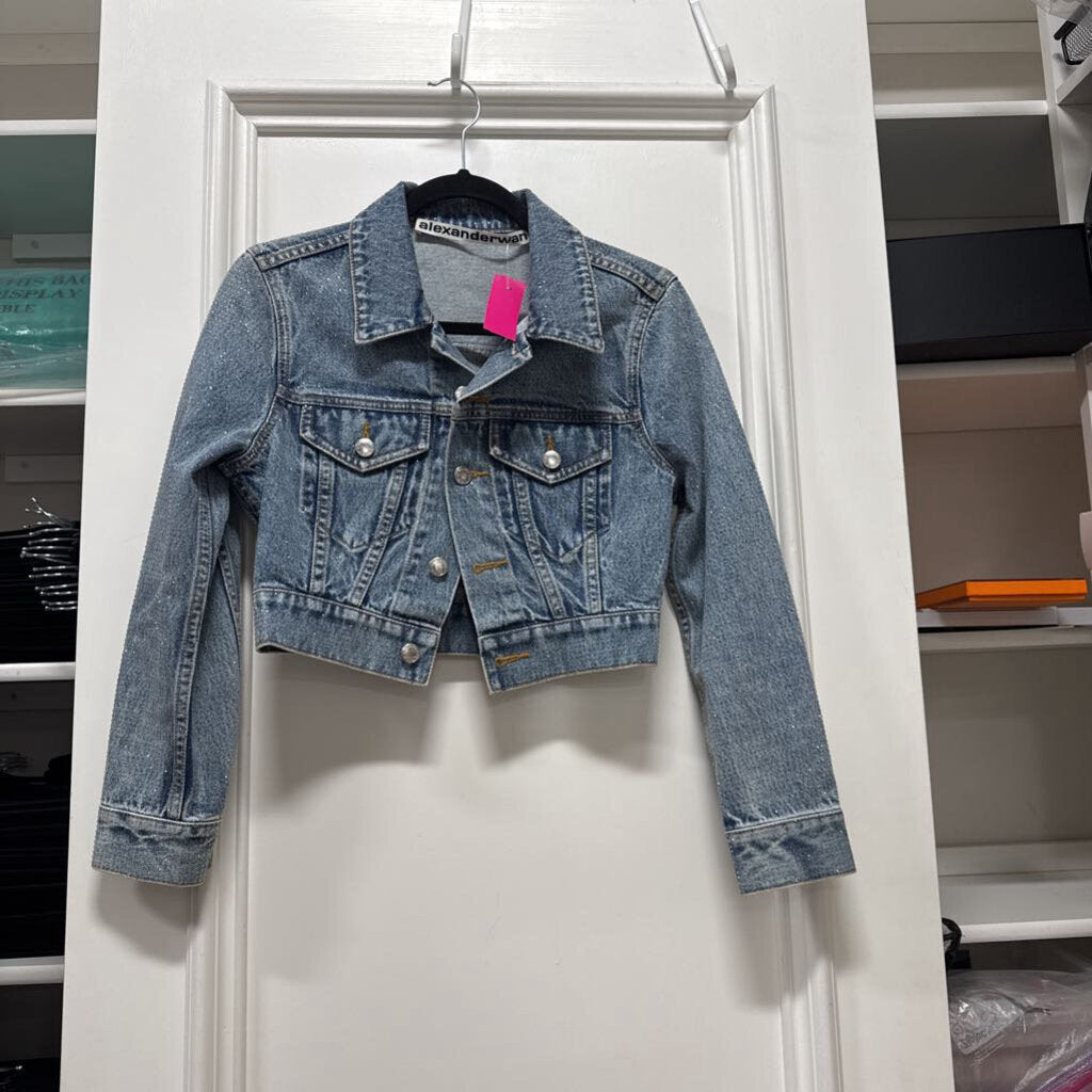 Light Washed Embellished Denim Jacket