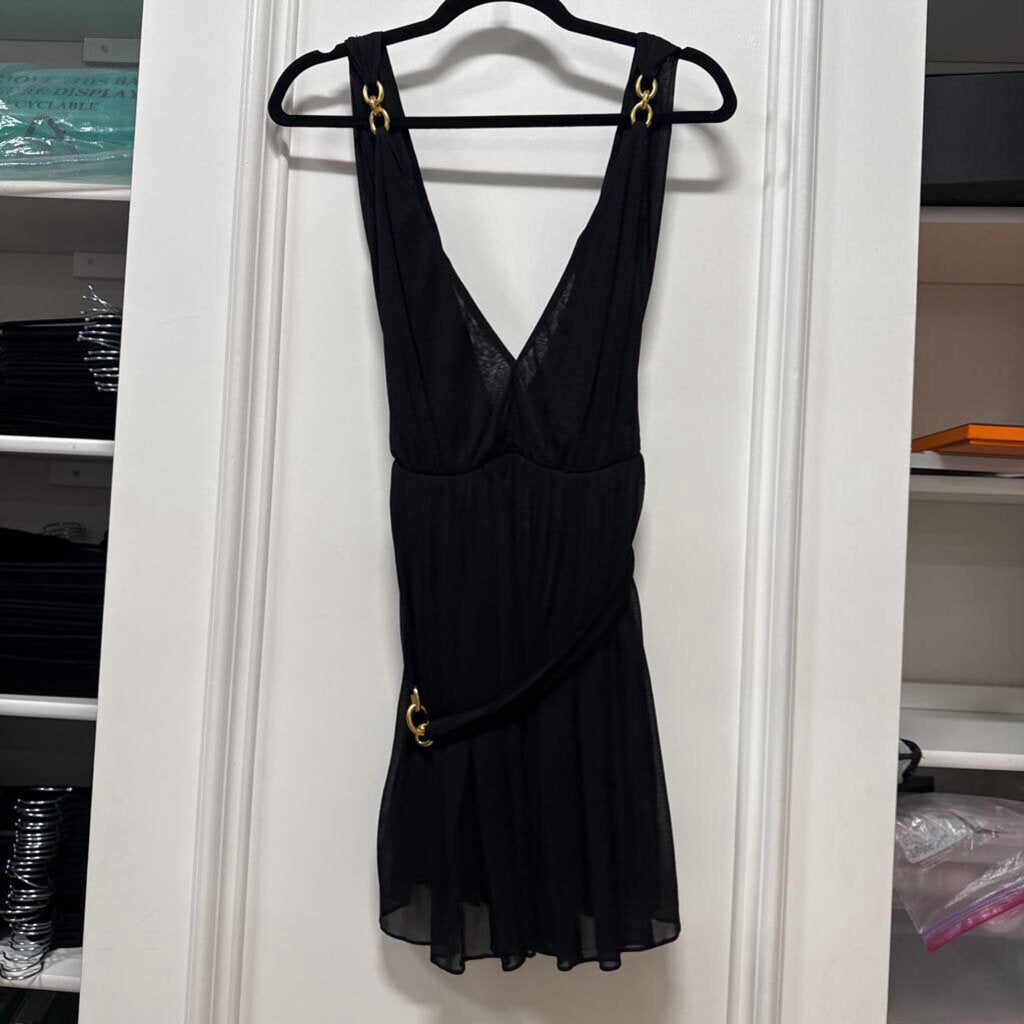 2021 Black Viscose Deep V-Neck GHW Top