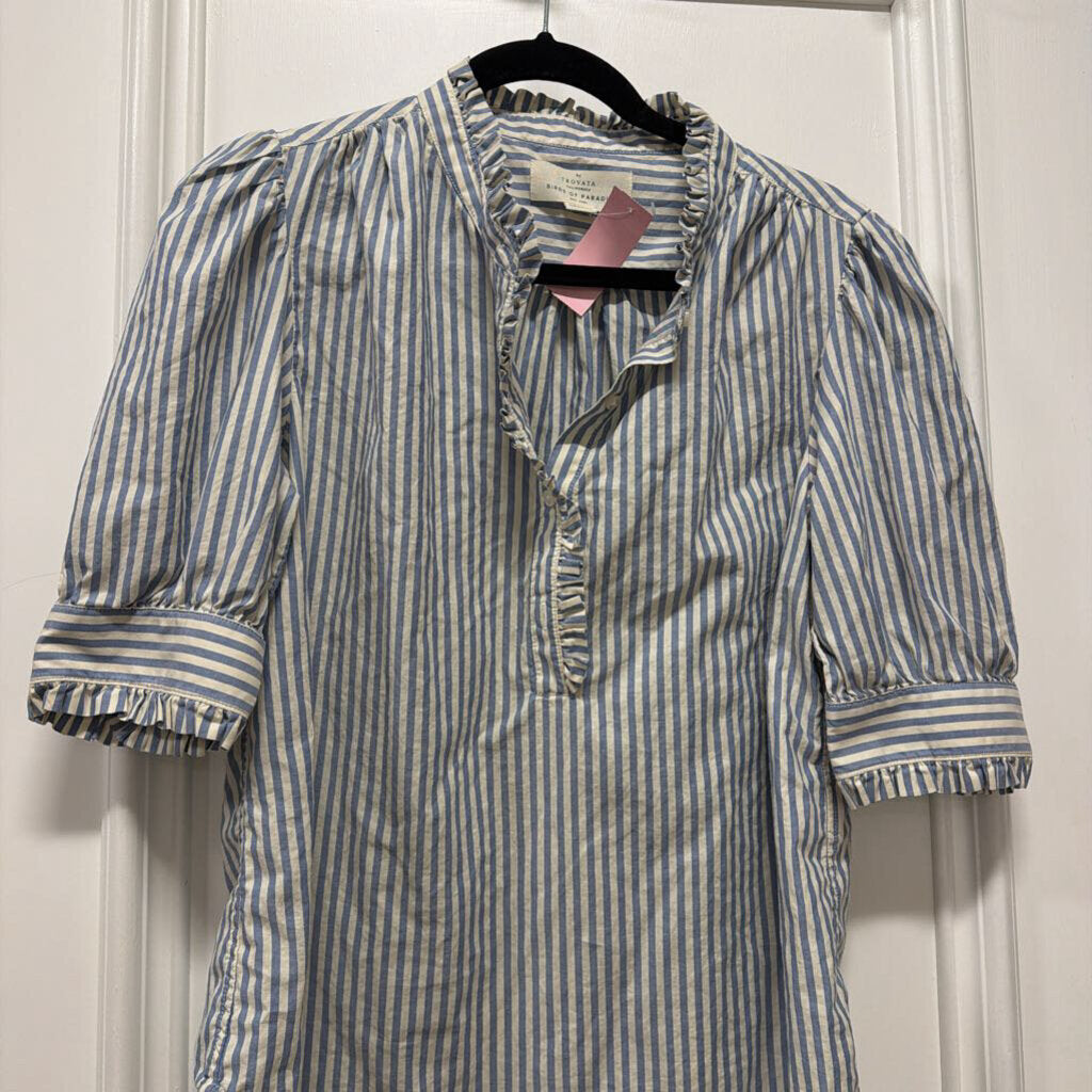 Blue/Cream Cotton Striped Blouse