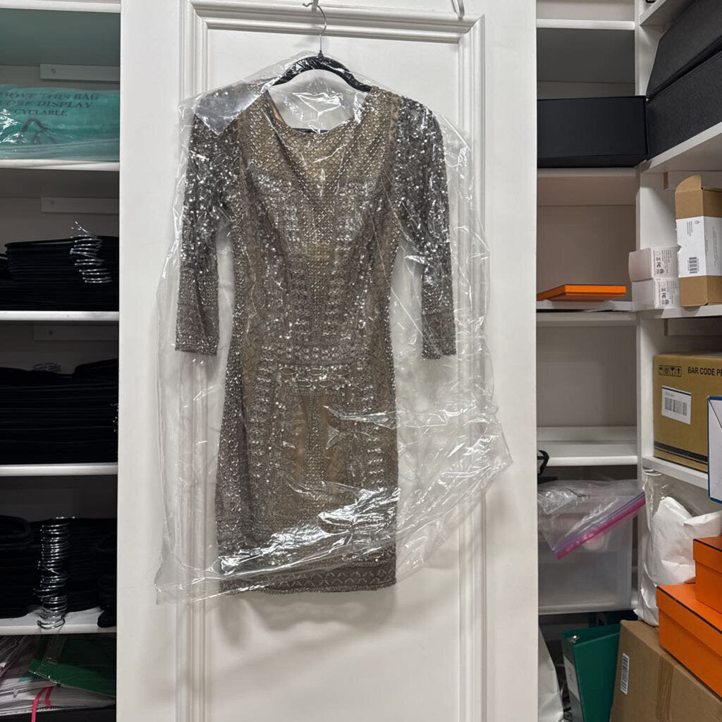 Grey Sequin LS Mini Dress