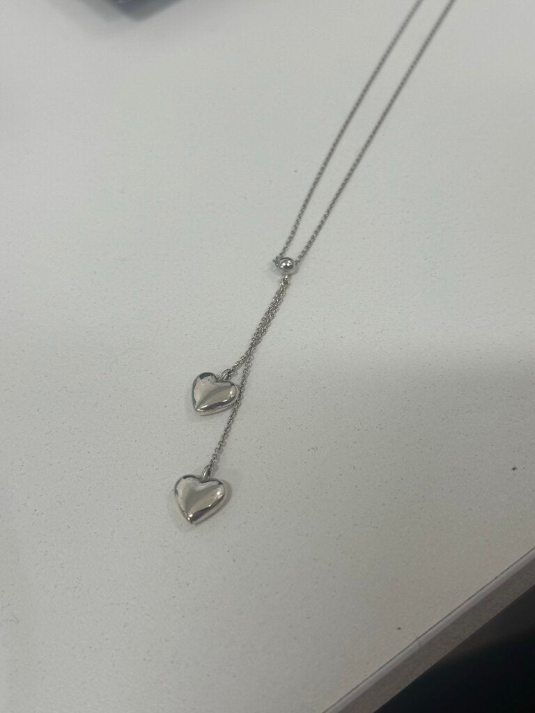 Sterling Silver Puffy Heart Lariat Necklace