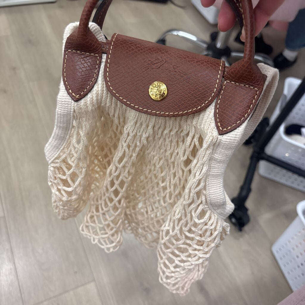 Cream Net Top Handle Bag