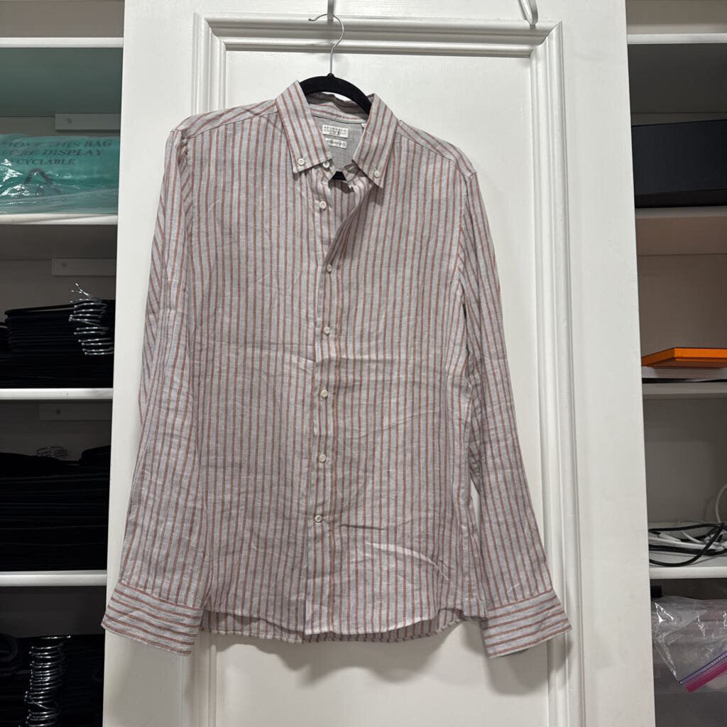 Gray/Orange Stripe Linen Button Up Top