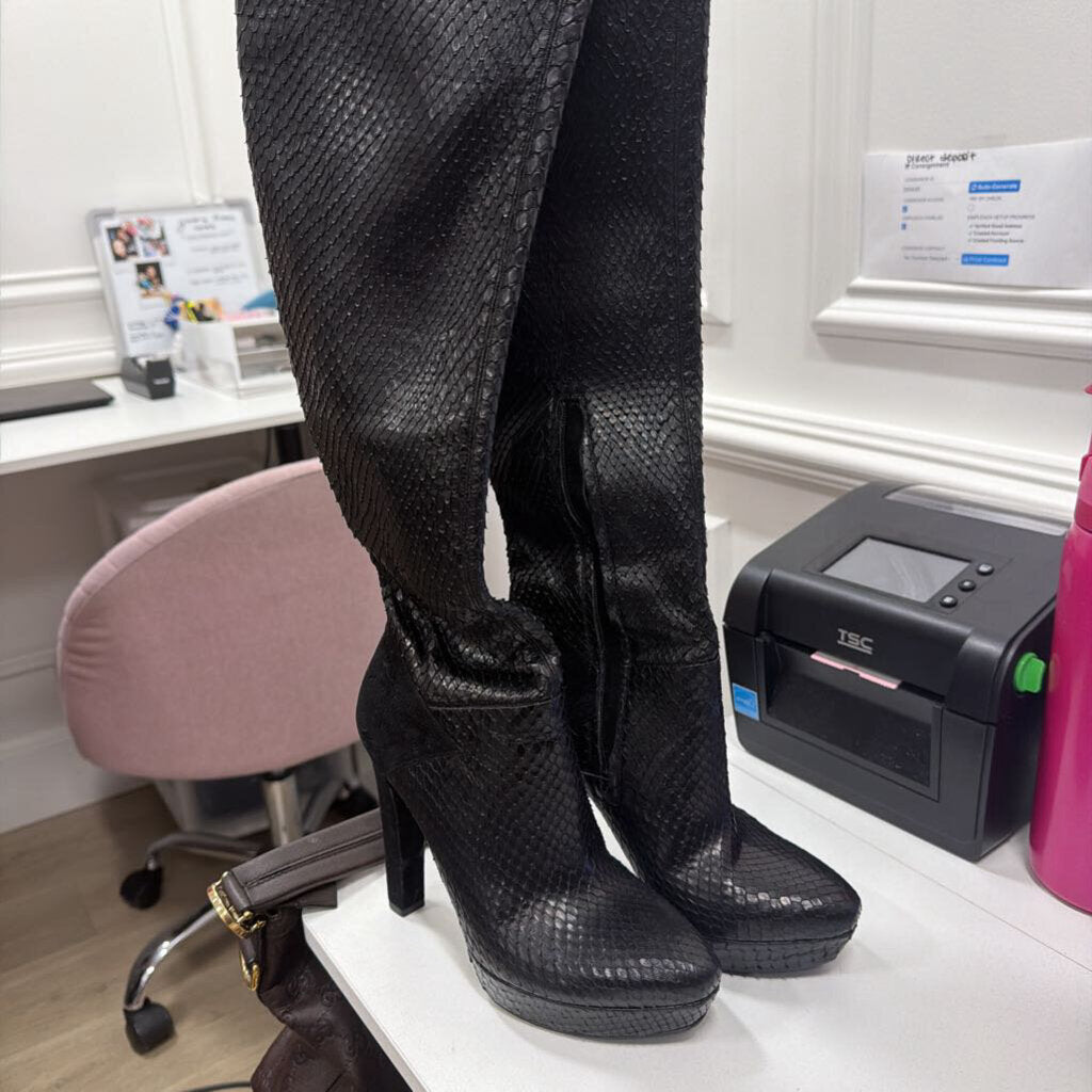 Black Snake Skin Over-The-Knee Boots (36.5)