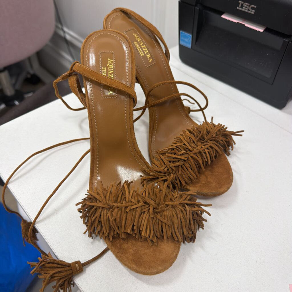 Brown Suede Tassel Heels (39)