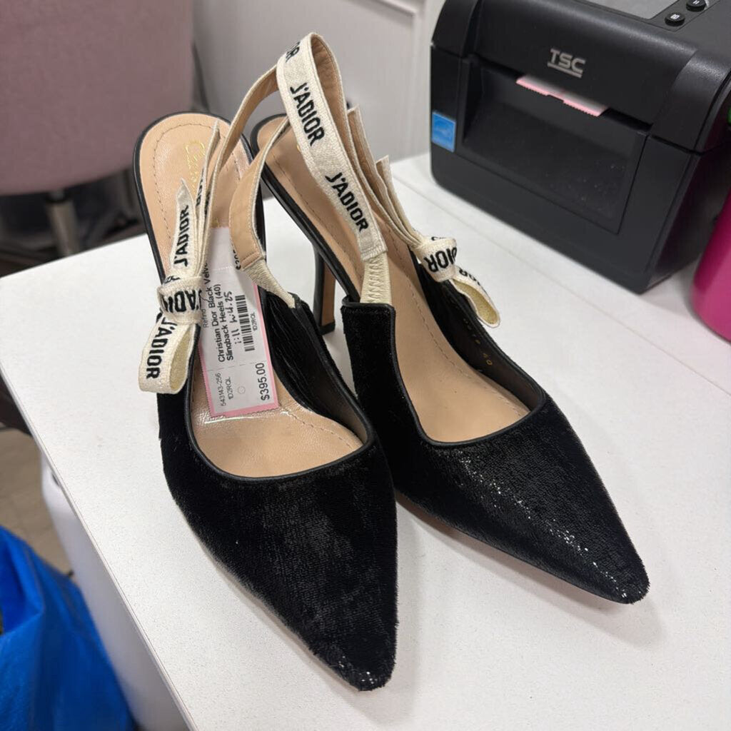 Black Velvet Slingback Heels (40)