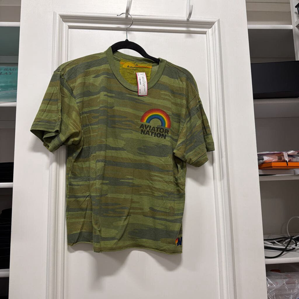 Green Cotton Blend Camo Tee