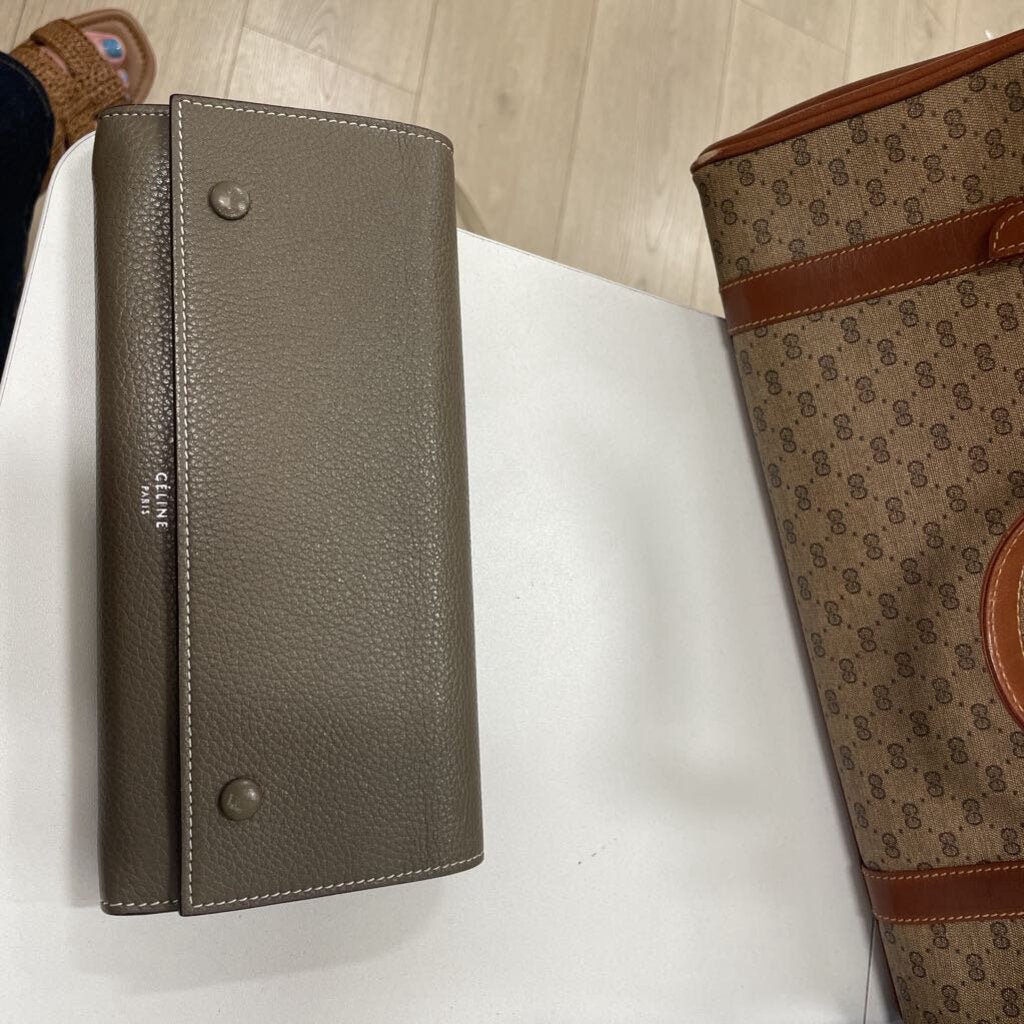 Taupe Leather Long Wallet