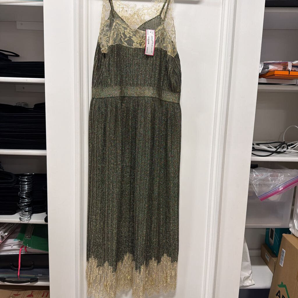 Gold Metallic Lace Trim Dress