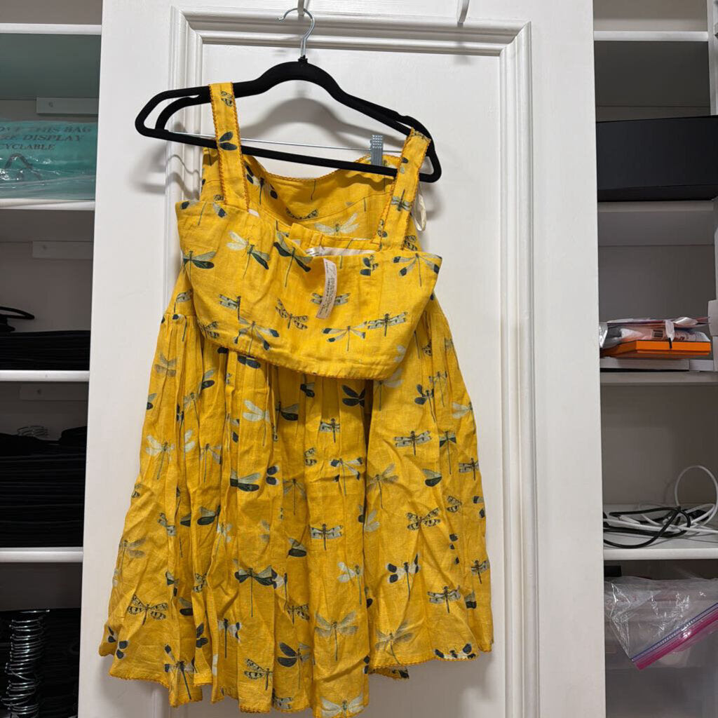 Yellow Dragonfly Print Top/Skirt SET (as is, spot on front of skirt)