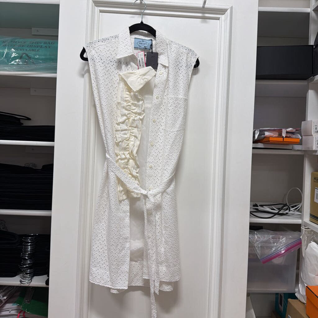 White Cotton Eyelet Button Dress (WT)
