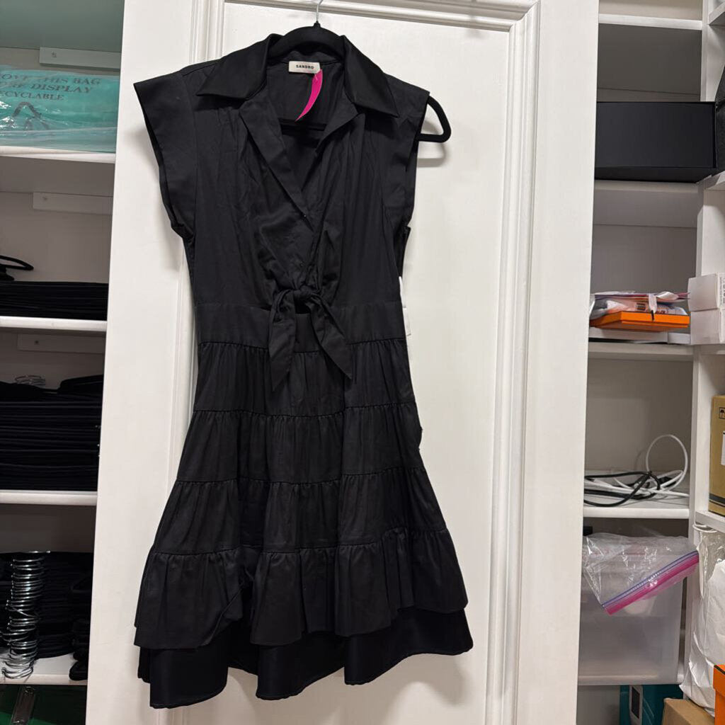Black Cotton Tiered Mini Dress