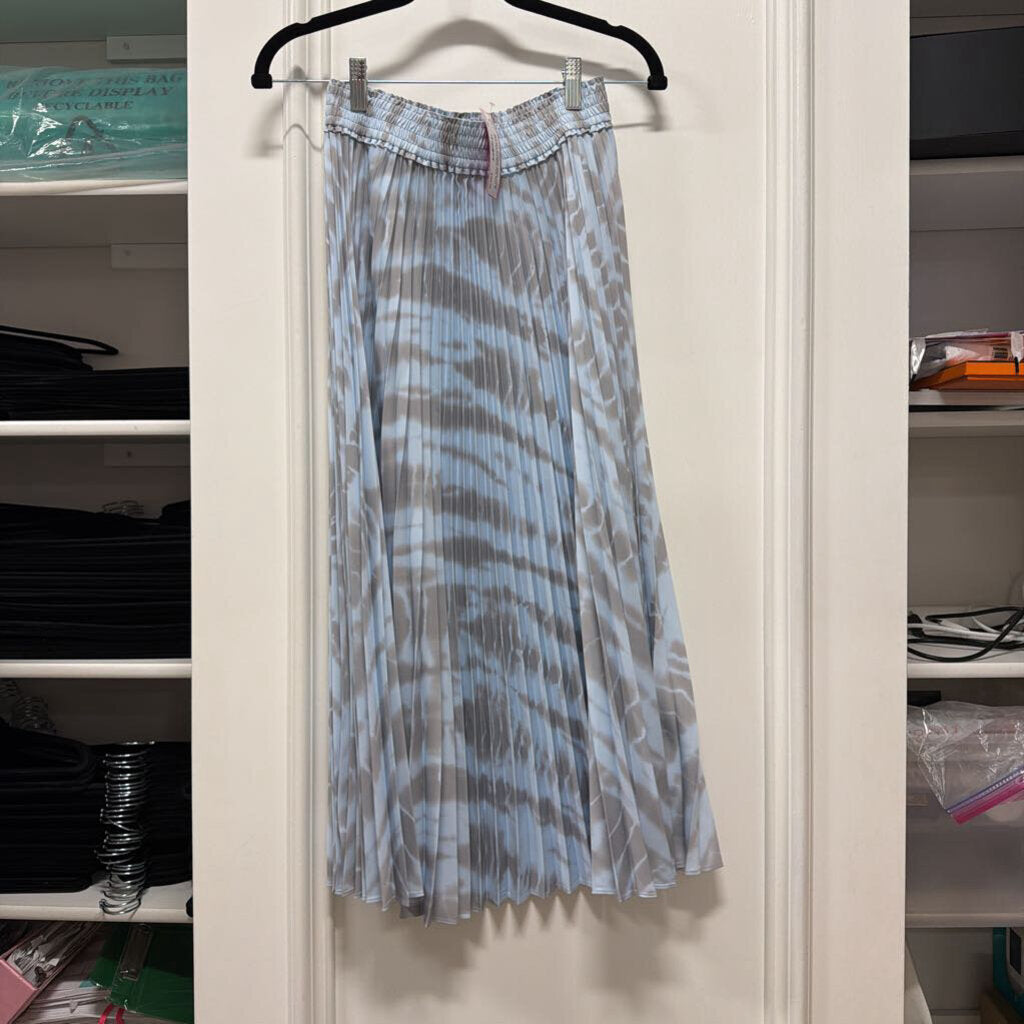 Blue Pleated Maxi Poly Skirt