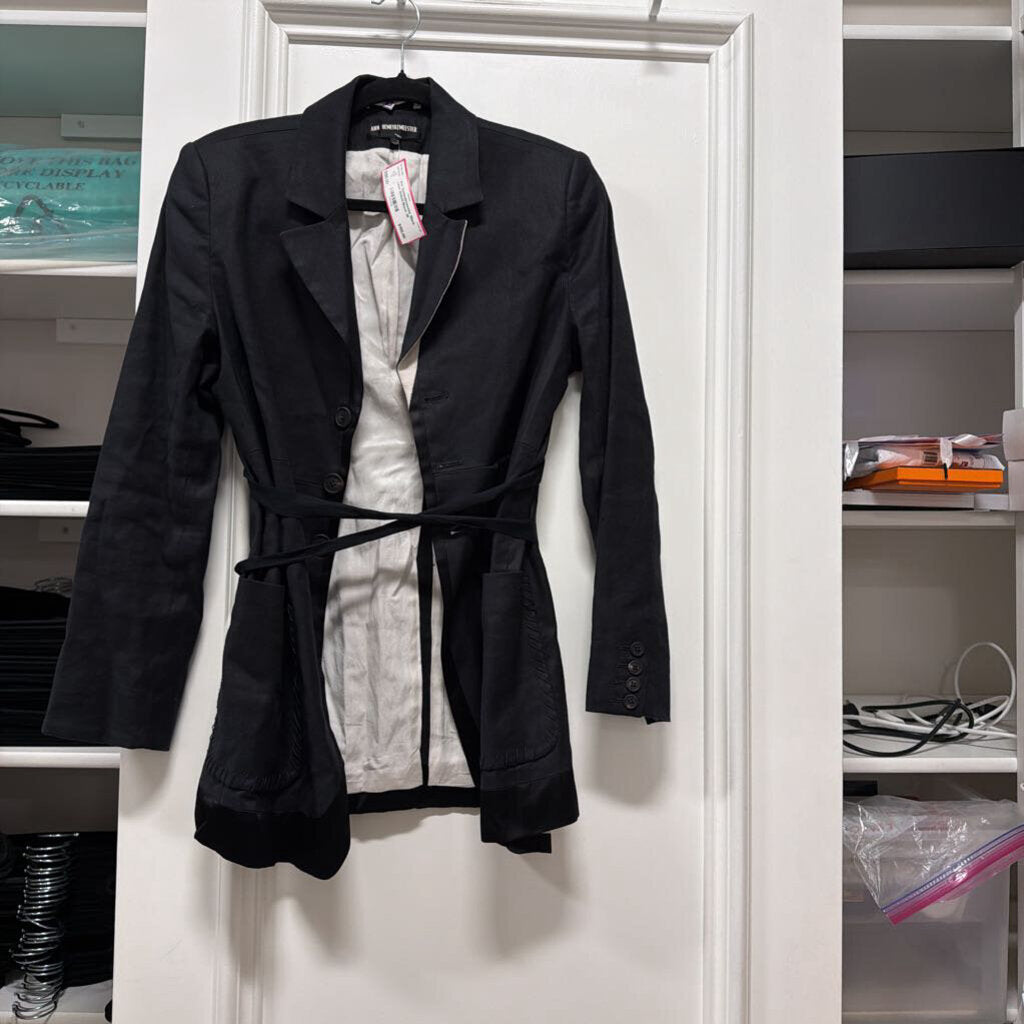 Black Linen Belted Blazer