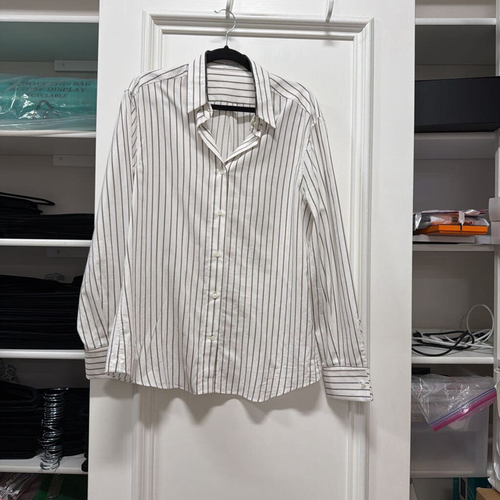White/Brown Stripe Beaded Shirt