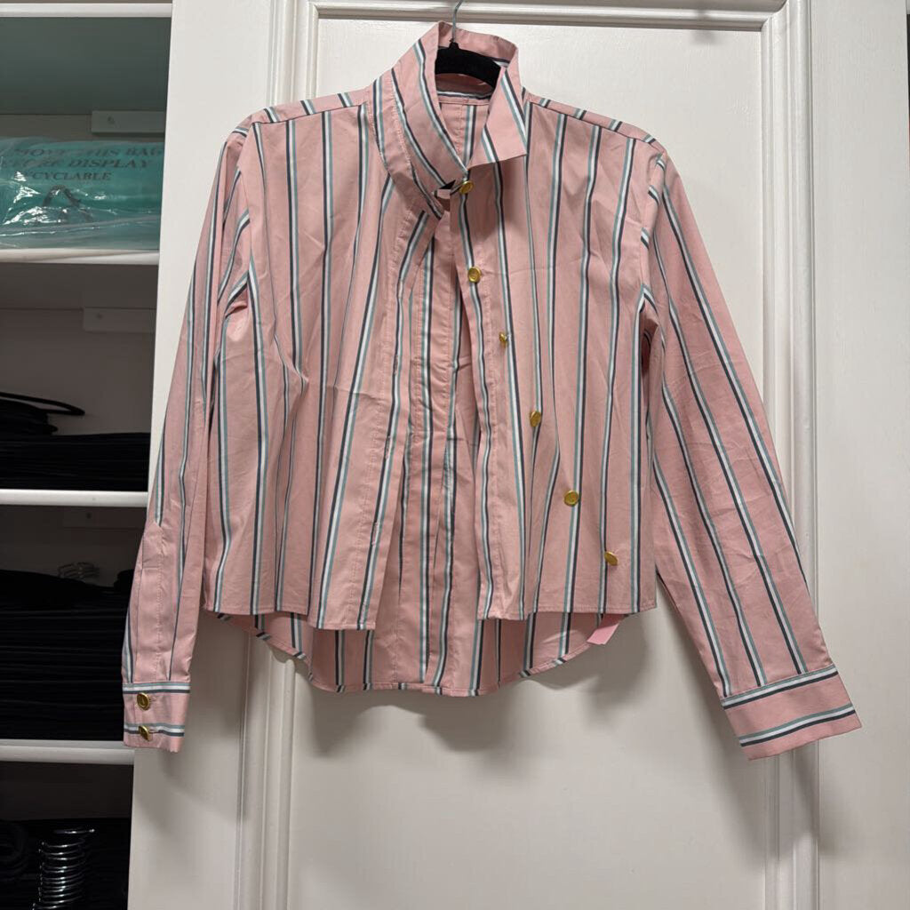Pink Cotton Stripe Cropped Shirt