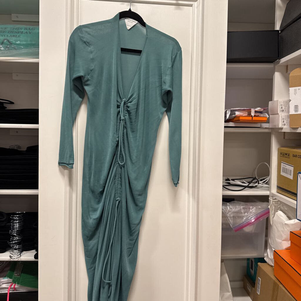2020 Green Viscose Mesh Ruched Dress