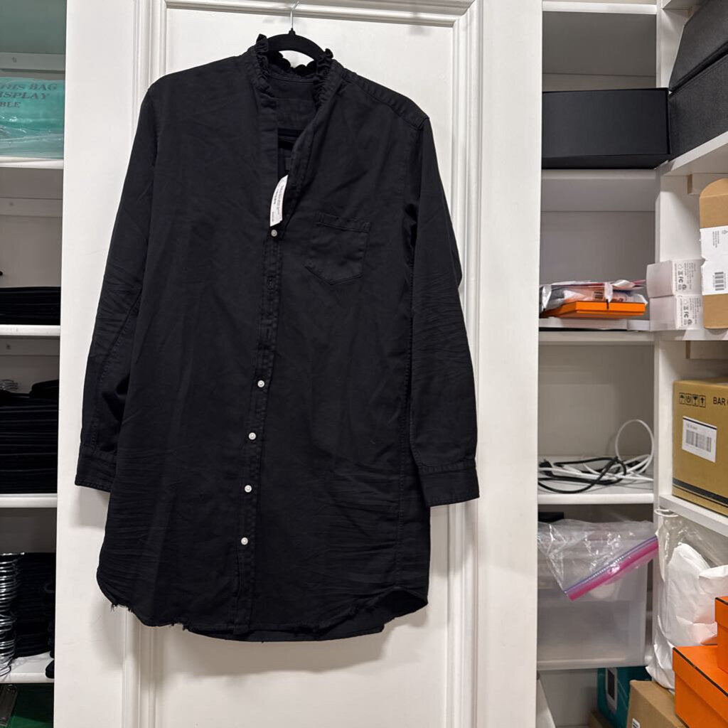Black Cotton Ruffled Neck Dress